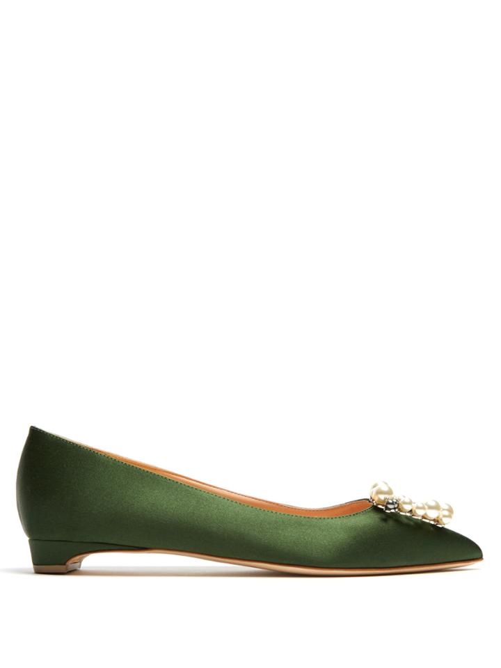 Rupert Sanderson Bedfa Embellished Point-toe Satin Flats