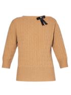 Matchesfashion.com Erdem - Avice Crystal-bow Cable-knit Sweater - Womens - Beige