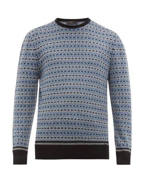Matchesfashion.com Prada - Crew Neck Wool Jacquard Jumper - Mens - Black Blue