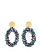 Matchesfashion.com Carolina Herrera - Bead Embellished Hoop Clip On Earrings - Womens - Blue