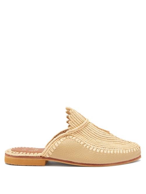 Matchesfashion.com Kilometre Paris - Raffia And Leather Backless Loafers - Womens - Tan
