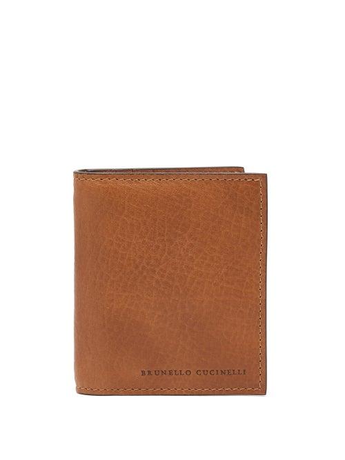 Matchesfashion.com Brunello Cucinelli - Logo-debossed Grained-leather Bi-fold Wallet - Mens - Brown