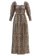Matchesfashion.com Ganni - Shirred Leopard Print Cotton Blend Maxi Dress - Womens - Leopard