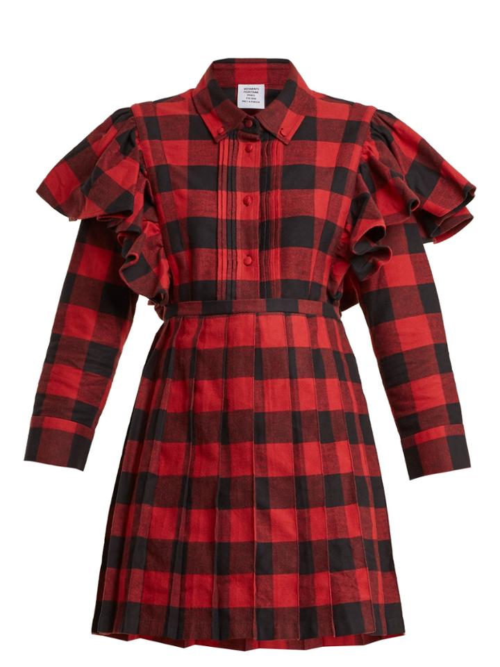 Vetements Point-collar Checked Cotton-flannel Dress