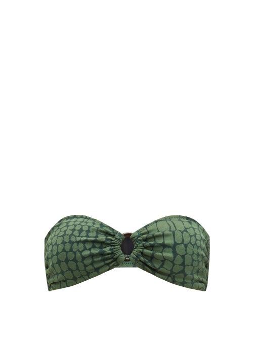 Matchesfashion.com Solid & Striped - The Tati Crocodile-jacquard Bandeau Bikini Top - Womens - Dark Green