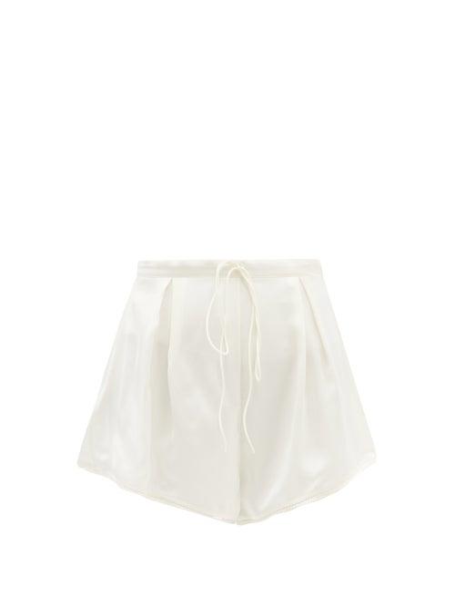 Saint Laurent - Drawstring-waist Organic-silk Charmeuse Shorts - Womens - White