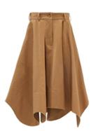 Ladies Rtw Jw Anderson - Curved-hem Cotton Cavalry-twill Midi Skirt - Womens - Camel