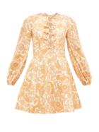 Matchesfashion.com Zimmermann - Peggy Bow-front Floral-print Linen Dress - Womens - Orange Print