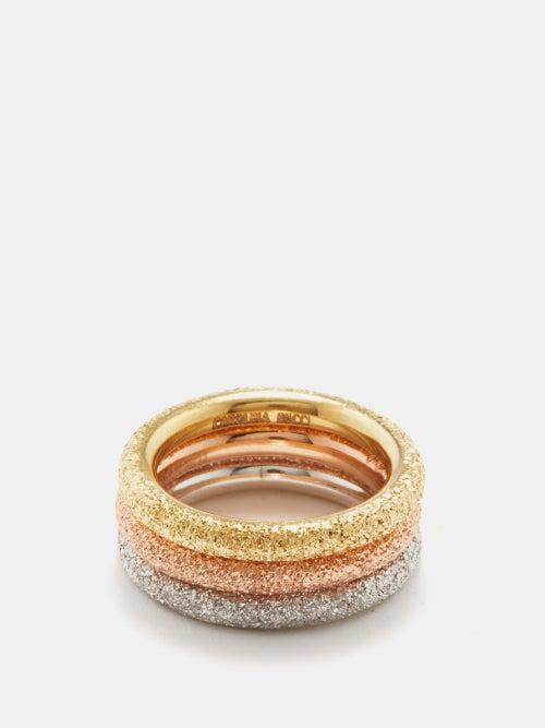 Carolina Bucci - Florentine Finish Trio 18kt Gold Rings - Womens - Gold Multi