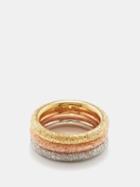 Carolina Bucci - Florentine Finish Trio 18kt Gold Rings - Womens - Gold Multi