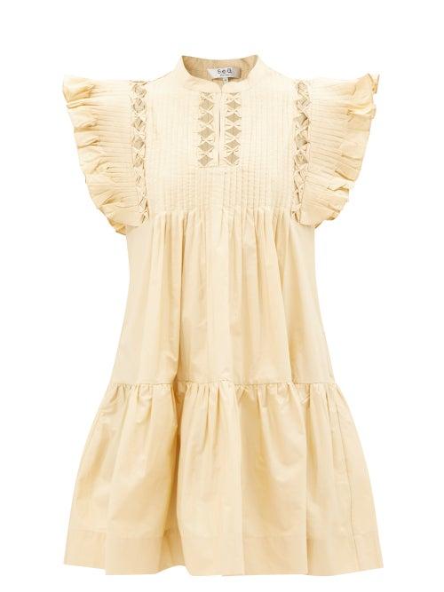 Sea - Phoebe Ruffle-sleeve Cotton-poplin Dress - Womens - Yellow