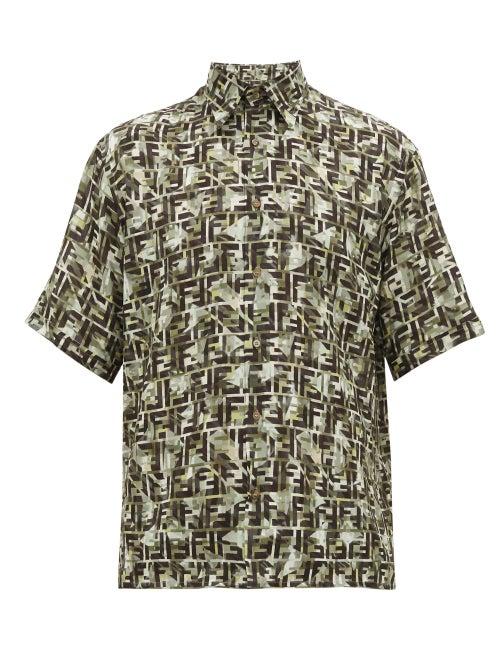 Matchesfashion.com Fendi - Ff-print Technical-georgette Shirt - Mens - Green Multi