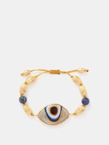 Tohum - Evil Eye-charm Beaded 24kt Gold-plated Bracelet - Womens - Grey Multi