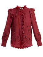 Matchesfashion.com Sea - Greta Floral Embroidered Cotton Blend Blouse - Womens - Red