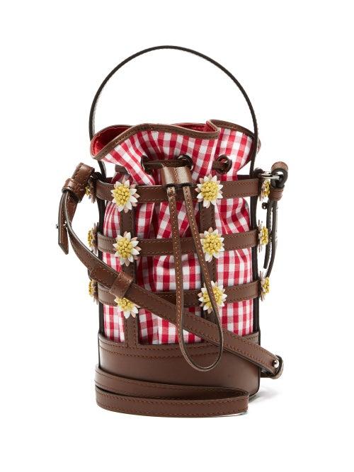Matchesfashion.com Fabrizio Viti - Miss Daisy Leather And Gingham Bucket Bag - Womens - Red Multi