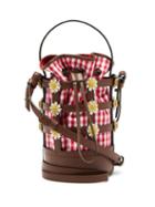 Matchesfashion.com Fabrizio Viti - Miss Daisy Leather And Gingham Bucket Bag - Womens - Red Multi