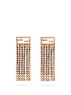 Matchesfashion.com Fendi - Ff-logo Crystal-fringe Earrings - Womens - Gold