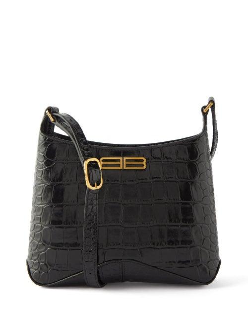 Balenciaga - Xx Bb-logo Crocodile-effect Leather Shoulder Bag - Womens - Black