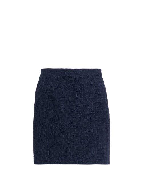 Matchesfashion.com Alessandra Rich - High Rise Tweed Mini Skirt - Womens - Navy