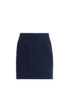 Matchesfashion.com Alessandra Rich - High Rise Tweed Mini Skirt - Womens - Navy