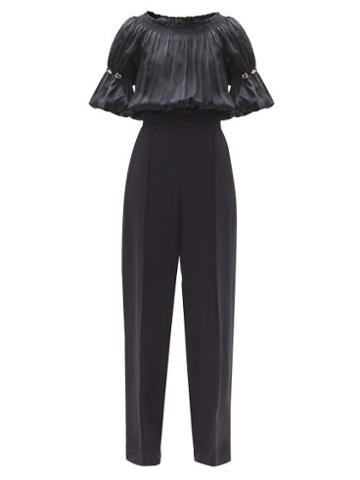 Matchesfashion.com Ssone - Lance Crystal-embellished Wide-leg Crepe Jumpsuit - Womens - Navy