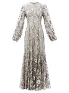 Matchesfashion.com Erdem - Baba Balloon-sleeve Floral-embroidered Tulle Gown - Womens - Silver