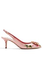Matchesfashion.com Dolce & Gabbana - Crystal Embellished Floral Print Kitten Heel Pumps - Womens - Pink Multi