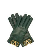 Matchesfashion.com Valentino - V Logo Plaque Leather Gloves - Womens - Green