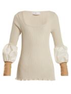 Matchesfashion.com Toga - Teleco Mesh Cuff Ribbed Knit Sweater - Womens - White