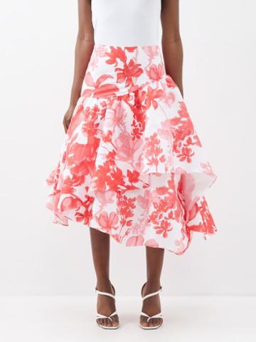 Kika Vargas - Abella Ruffled Floral-print Midi Skirt - Womens - Red White
