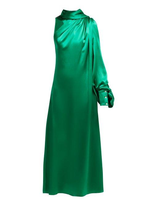 Matchesfashion.com Hillier Bartley - One Shoulder Gathered Silk Satin Dress - Womens - Green
