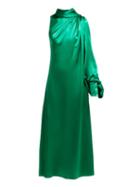 Matchesfashion.com Hillier Bartley - One Shoulder Gathered Silk Satin Dress - Womens - Green