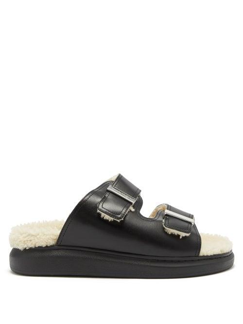 Alexander Mcqueen - Hybrid Shearling Flatform Sandals - Womens - Black