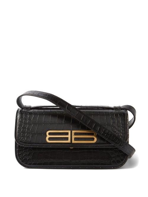 Balenciaga - Gossip Bb-plaque Croc-effect Leather Bag - Womens - Black