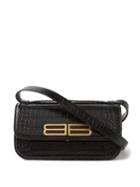 Balenciaga - Gossip Bb-plaque Croc-effect Leather Bag - Womens - Black