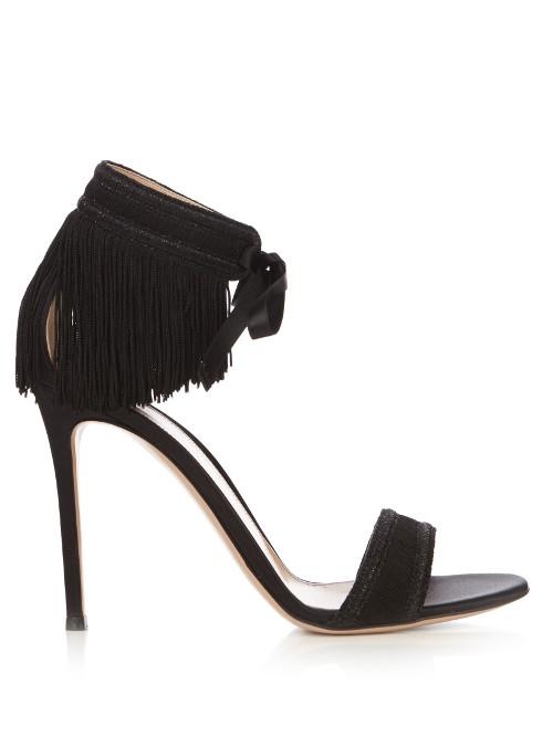 Gianvito Rossi Olivia Fringed Satin Sandals