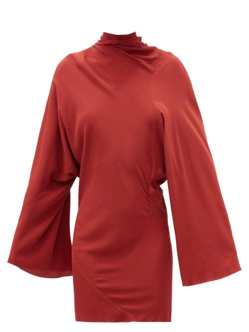 Matchesfashion.com Rick Owens - Ruched High-neck Crepe Mini Dress - Womens - Red