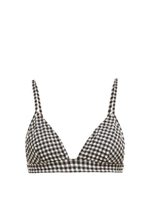 Matchesfashion.com Ganni - Gingham Checked Triangle Bikini Top - Womens - Black