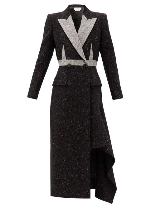Matchesfashion.com Alexander Mcqueen - Double-breasted Draped-hem Wool-blend Coat - Womens - Black Multi