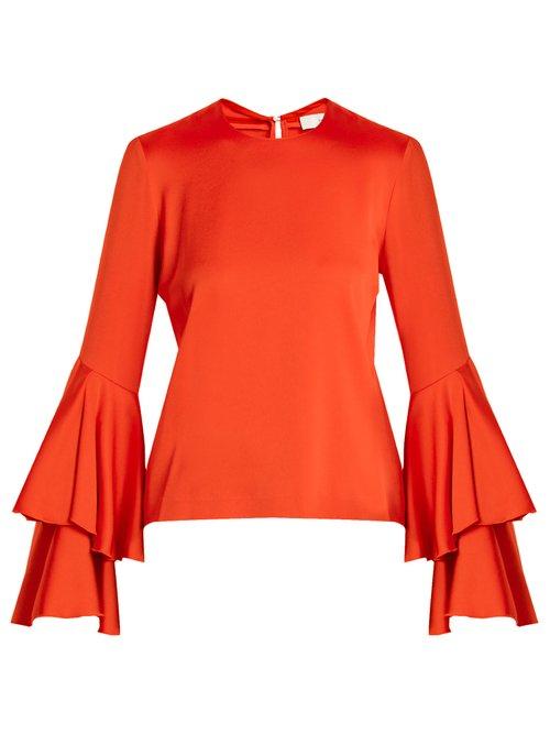 Matchesfashion.com Galvan - Tiered Sleeve Crepe Back Satin Top - Womens - Red