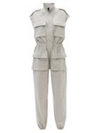 Norma Kamali - Flap-pocket Cotton-blend Sleeveless Jumpsuit - Womens - Grey