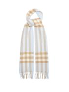 Burberry - Giant-check Fringed Cashmere Scarf - Womens - Pale Blue