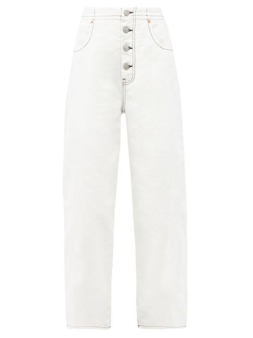 Matchesfashion.com Mm6 Maison Margiela - Exposed-button Straight-leg Jeans - Womens - White