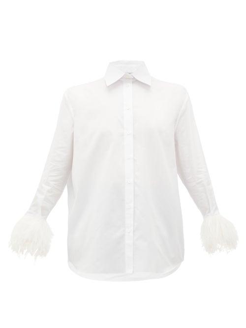 Matchesfashion.com Valentino - Feathered-cuff Cotton Shirt - Womens - White