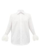 Matchesfashion.com Valentino - Feathered-cuff Cotton Shirt - Womens - White