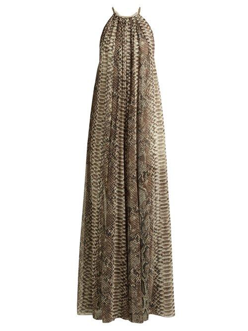 Matchesfashion.com Elie Saab - Python Print Chiffon Halterneck Gown - Womens - Animal