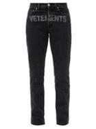 Matchesfashion.com Vetements - Logo-print Slim-leg Cotton Jeans - Mens - Black