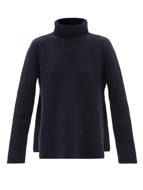 Raey - Responsible-wool Split-side Roll-neck Sweater - Womens - Dark Navy