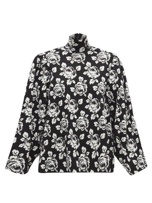 Matchesfashion.com Balenciaga - High-neck Wool-blend Floral-jacquard Sweater - Womens - Black White