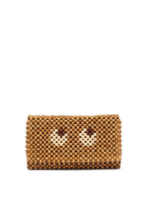 Matchesfashion.com Anya Hindmarch - Eyes Wood-beaded Clutch Bag - Womens - Tan